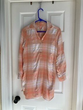 OTTO Peach and White Plaid Button-Up Shirt